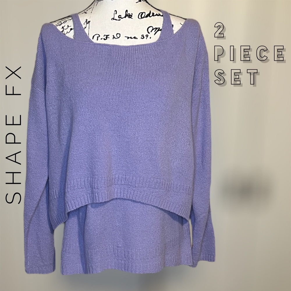 SHAPE FX Cropped Sweater Lavender Matching Tank Separate Layered 2-piece Set M